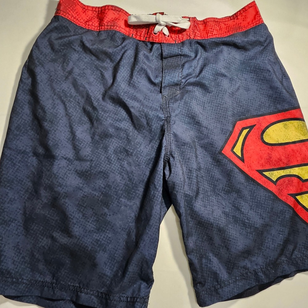 Superman DC Comics Mens XL Board Shorts Navy Blue Red Swim Trunks Logo Mesh
